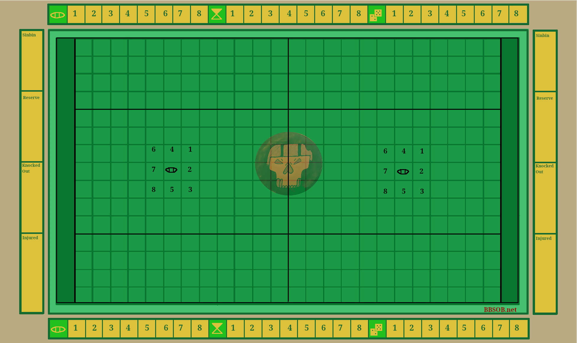 BB School of Block tabletop pitch with dugouts and counters